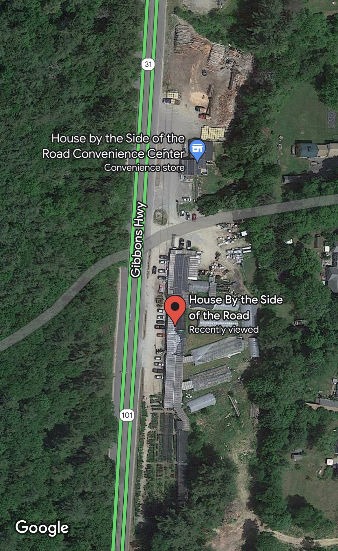 Aerial view of House by the side of the road garden center nh